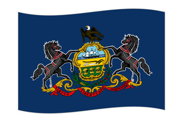 Waving flag of the Pennsylvania state. Vector illustration.