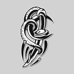 Snake and knife. Old school tattoo. Vector Tattoo Art Snake and Knife