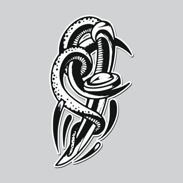 Snake and knife. Old school tattoo. Vector Tattoo Art Snake and Knife