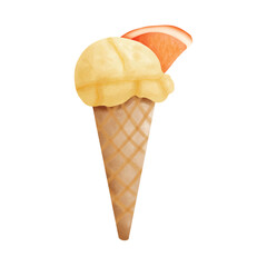 Ice cream Cone. Symbol of Freshness and Happiness.  Watercolor Ice cream Cone on White Background.  Vector illustration.