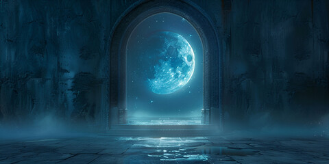 dark blue door ,Fantasy Portal Stock Photo ,Mysterious temple in the forest 