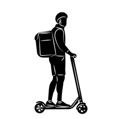 man delivering food, couriers on scooter silhouette, vector