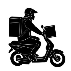 courier on a moped for food delivery silhouette, vector
