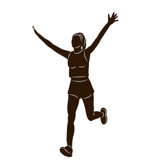 woman runs and rejoices in victory silhouette, vector