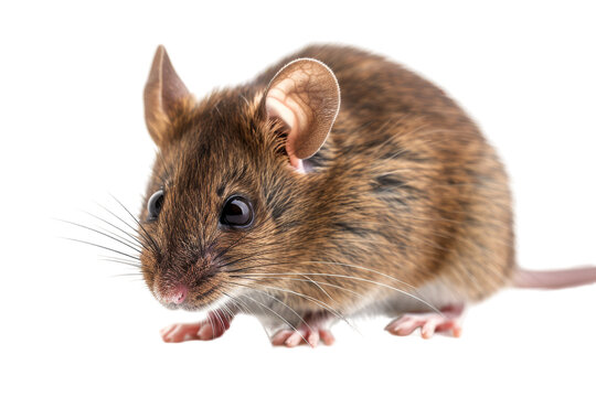 A brown mouse perched delicately on a white surface