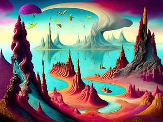 Surreal landscape abstract multicolored. Dreamy surreal fantasy landscape.