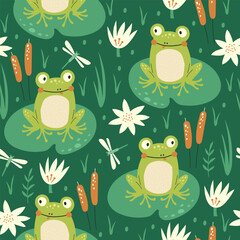 Seamless Pattern with frogs. Kids pattern. Vector - 756319116