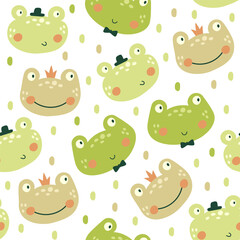 Seamless Pattern with frogs. Kids pattern. Vector