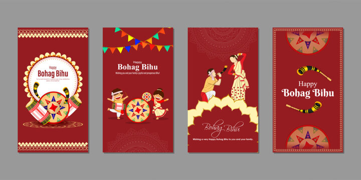 Vector illustration of Happy Bohag Bihu social media feed set template
