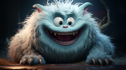 Friendly monster with a toothy grin and soft fur - obrazy, fototapety, plakaty