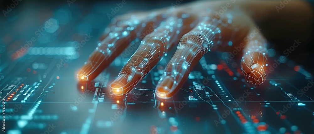Aufkleber as a medical concept, doctors use modern computer interfaces to work with their hands