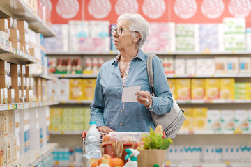 Senior lady buying groceries at the store