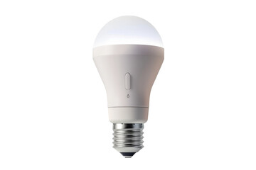 A lone white light bulb glowing on a stark white background