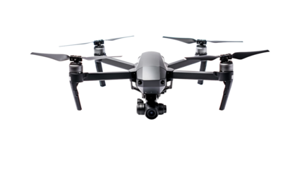 Drone quadrocopter with digital camera isolated on PNG transparent or white background.
