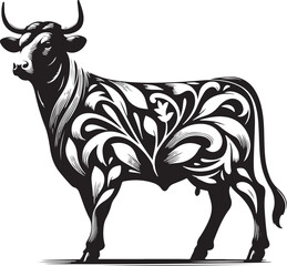 European Cattle Animal silhouette Vector Illustration