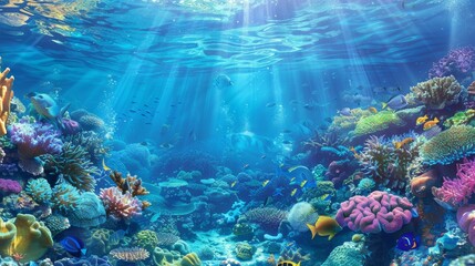 Fototapeta na wymiar An underwater scene with coral reefs and exotic fishes