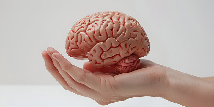 human brain in human hand ,Psychology Brain Stock Photo