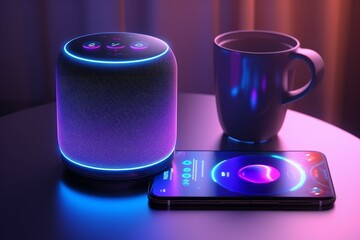 Interactive Home smart speaker assistant. Living room ai control device. Generate AI