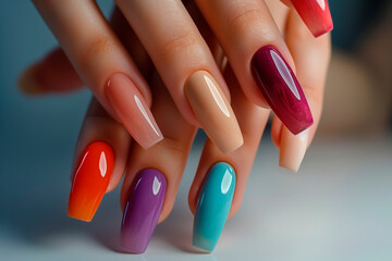 Glamorous woman's hand with nail polish. Gel polish nail manicure in a luxury beauty salon