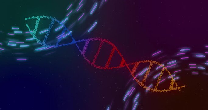 Animation of dna strand over blue shapes