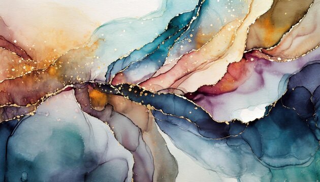 Beautiful multicolor rainbow abstract alcohol ink watercolor background. Abstract liquid marble design. Luxury wallpaper concept brush oil modern paper splash painting water.