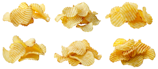 Fluted potato chips, isolated, png set