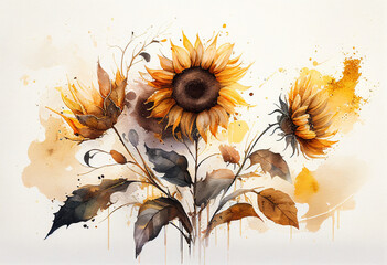 grunge background with sunflowers