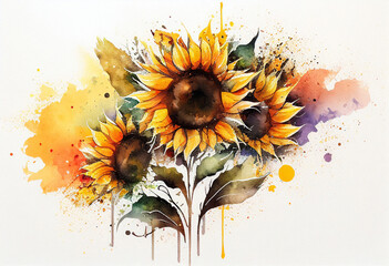 grunge background with sunflowers