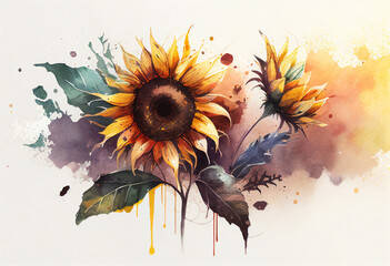 grunge background with sunflowers