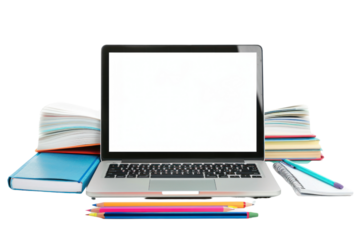 Notebook. Empty space on the table with a book and a pen.