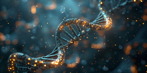 Bionanotechnology ,Innovative Blue DNA Illustration with Bokeh Lights for Genetic Medicine Generative AI ,Big dna strand genes dark blue - obrazy, fototapety, plakaty