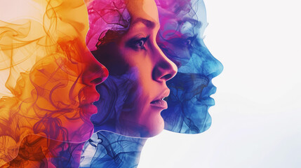 Colorful artistic representation of female faces for Women's History Month
