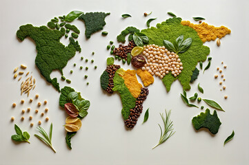 world map made of food, minimalism, clean background