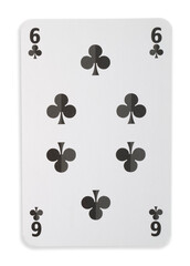 carte à jouer six de trèfle sur fond transparent