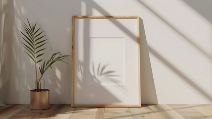 Square picture frame mockup with mat, Wooden Minimalist style