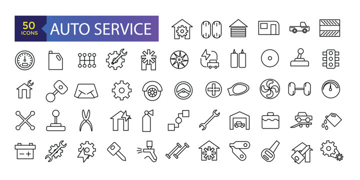 Set vector line icons with Auto Service, auto repair and transport with elements for mobile concepts and web apps.