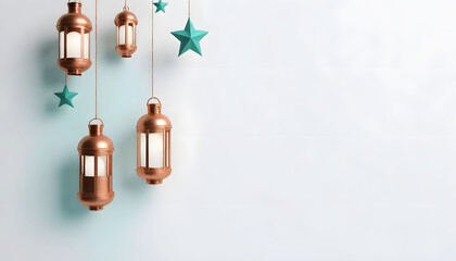 Obraz premium 3d model Various hanging copper and teal lanterns