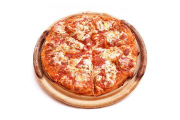 Top view of Napoliano PIZZA on white background. 