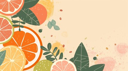 Spring peach background with citrus fruits - obrazy, fototapety, plakaty