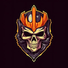Knight Skull Emblem with Sword. Colorful Skull Warrior Mascot in Helmet