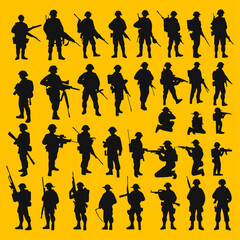 flat design soldier silhouette set