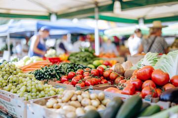 Fototapeta na wymiar Organic vegetables on display at market
