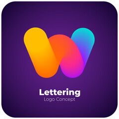 Logo Letter W. Color gradient wave. Mobile app icon. Liquid 3D Graphic Design. Digital Technology Symbol. Modern Lettering. Abstract Font. Fluid Blend Logotype. Brand Identity. Creative Vector Shape.
