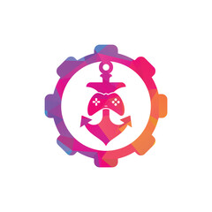 Game anchor gear shape concept logo template. Joystick and anchor logo. Joystick and anchor icon.