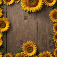 Wood Texture Sunflower Background. Ai generate 