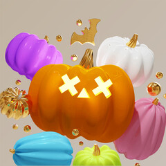 helloween pumpkin wich zombie 3d vector