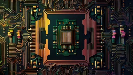 Abstract technology background with Close-up of electronic circuit board with processor Technology background
