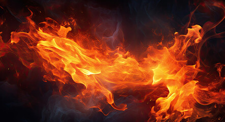 Fototapeta na wymiar Intense Fire Burning on Black Background