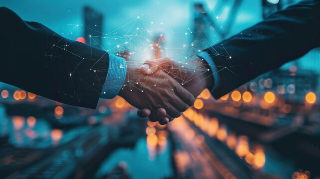 Smart logistics Global business concept Businessman making handshake successful  investment deal teamwork partnership
