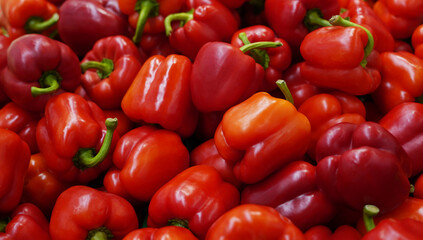 fresh organic red pepper from farm close up in the grocery store